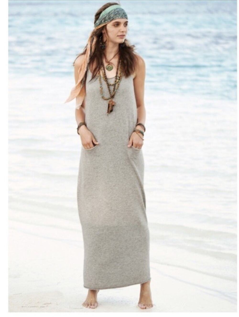 Peruvian Connection Pima Cotton Baby Alpaca Maxi Tank Dress Sz Small Gray